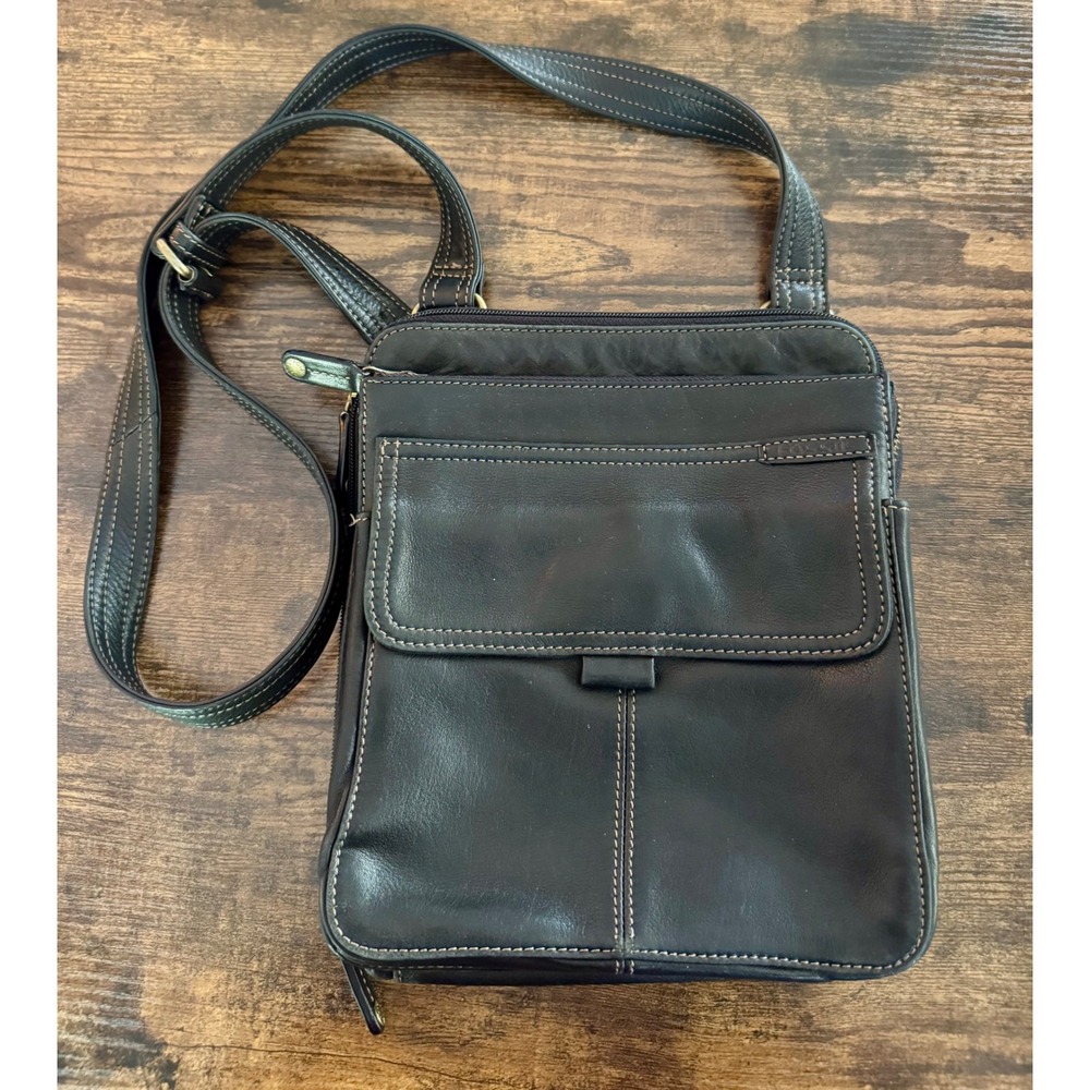 Fossil Black Leather Crossbody Organizer Bag With ID Window And Card Slots